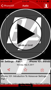 Image from the Blind Abilities App Showing large Play Button