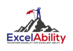ExcelAbility Logo Stickman on top of Mountain with Flag