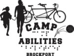 Camp Abilities Logo with child running with a guide and a Tandem Bike.