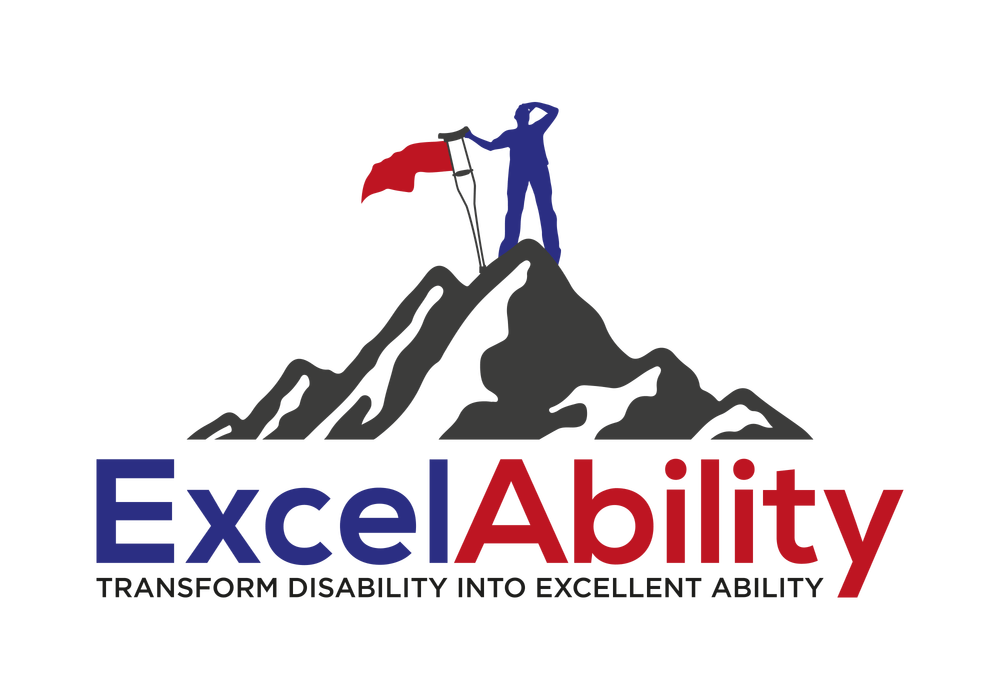 ExcelAbility Logo Stickman on top of Mountain with Flag