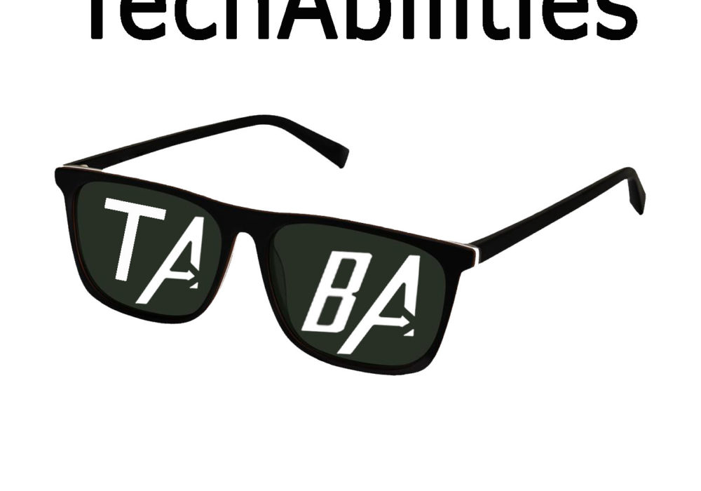 The TechAbilities Logo-Dark Sunglasses with TA and BA bold letters in each lens.